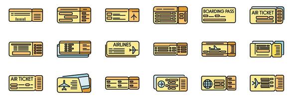 Airline tickets icons set vector color line