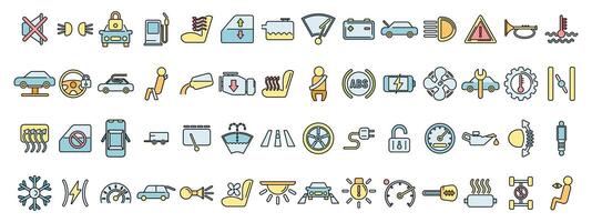 Car dashboard icons set vector color line