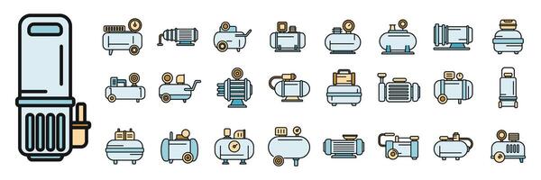 Compressor icons set vector color line