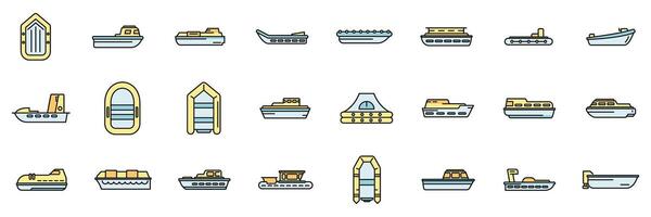 Rescue boat icons set vector color line