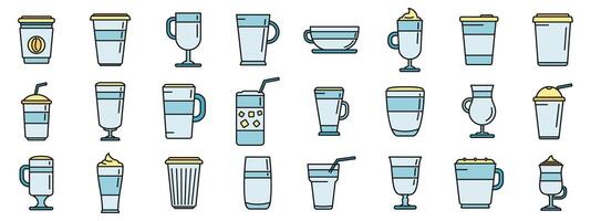 Latte icons set vector color line