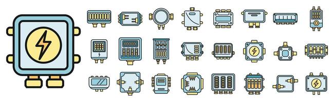 Junction box icons set vector color line