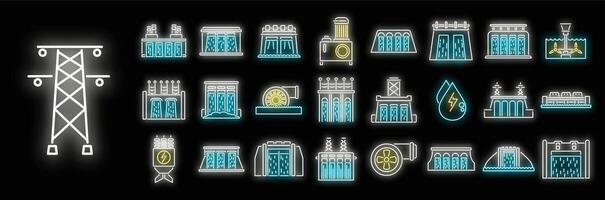 conjunto de iconos de energía hidroeléctrica neón vectorial vector