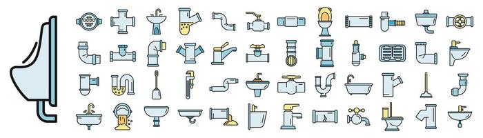 Sewerage icons set vector color line