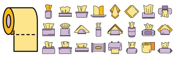 Tissue icons set vector color line