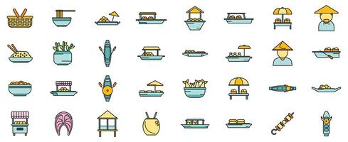 Floating market icons set vector color line