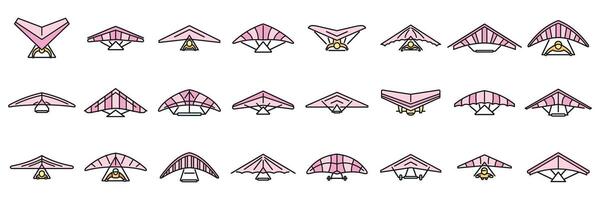 Hang glider icons set vector color line