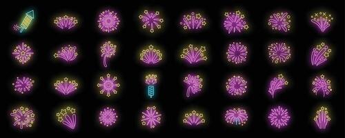 Firework icons set vector neon