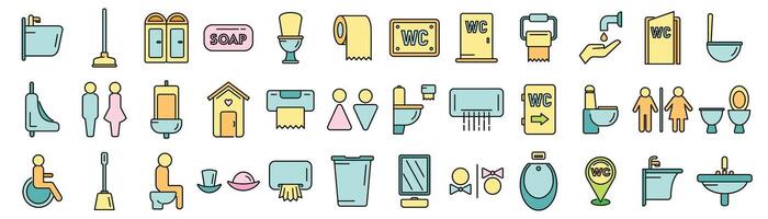 Wc icons set vector color line