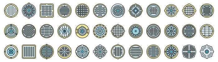 Manhole icons set vector color line