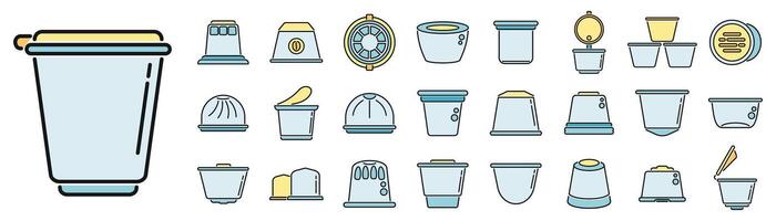 Capsule coffee icons set vector color line