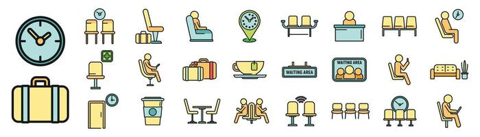 Waiting area icons set vector color line