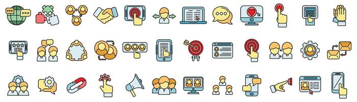 Interaction icons set vector color line