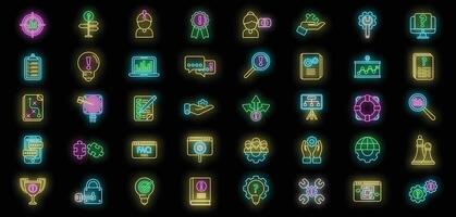 Problem solving icons set vector neon