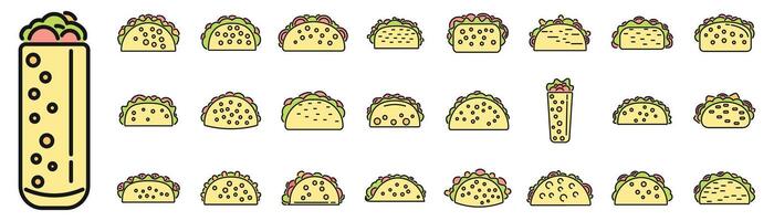 Tacos icons set vector color line