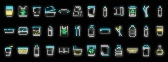 Biodegradable plastic icons set vector neon