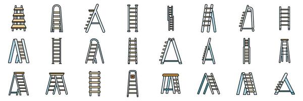 Step ladder icons set vector color line