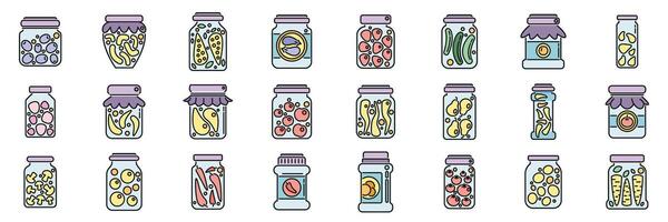 Pickled products icons set vector color line