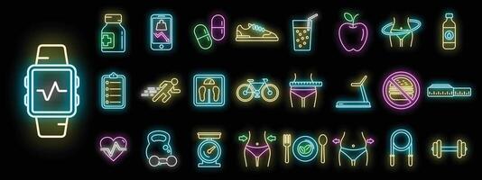 Slimming icons set vector neon