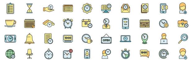 Flexible working hours icons set vector color line