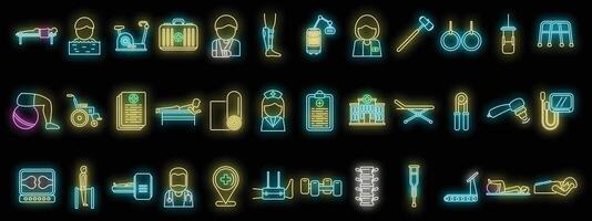 Physical therapist icons set vector neon