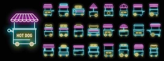 Hot dog cart icons set vector neon