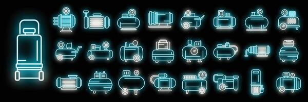 Compressor icons set vector neon