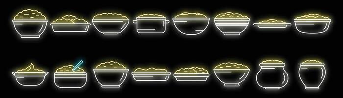 Mashed potatoes icons set vector neon