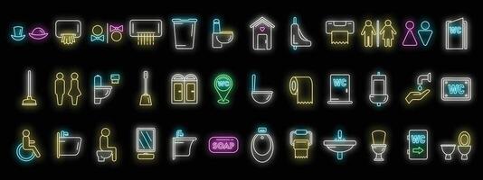 Wc icons set vector neon