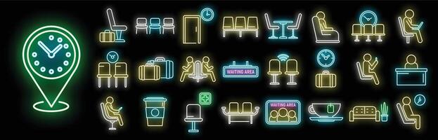 Waiting area icons set vector neon