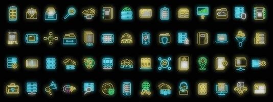 Customer database icons set vector neon