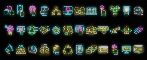 Interaction icons set vector neon