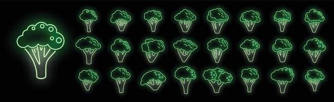 Broccoli icons set vector neon