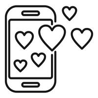 Phone hearts like icon outline vector. Click on online content vector