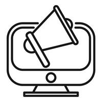 Megaphone on computer monitor icon outline vector. Online sale vector