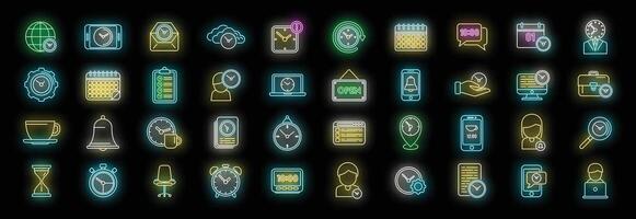 Flexible working hours icons set vector neon