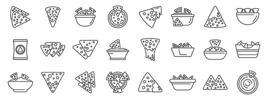 Nachos icons set outline vector. Mexican dip food vector