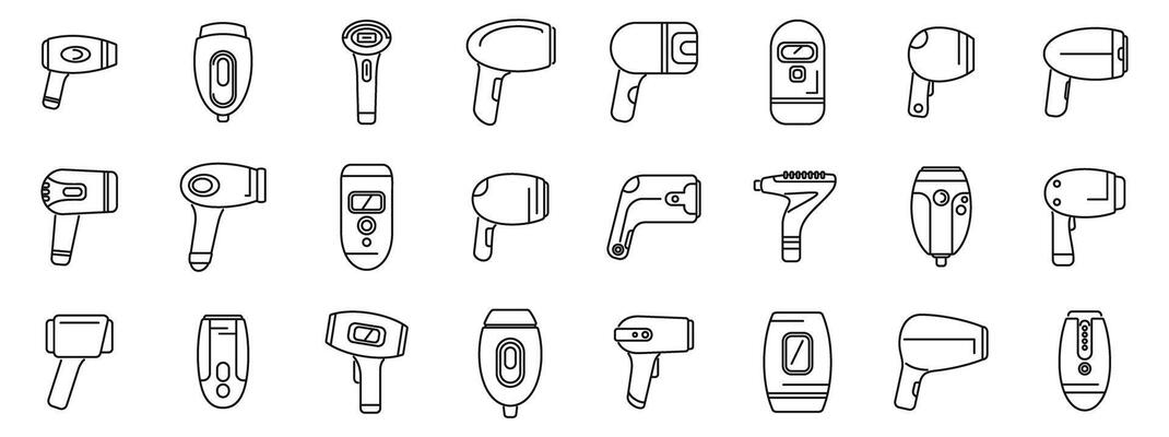 Photoepilator icons set outline vector. Health woman care