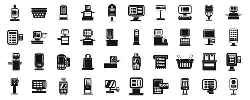 Self service checkout icons set simple vector. Supermarket scan terminal vector