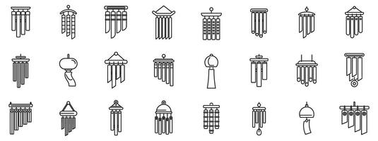 Wind chime icons set outline vector. Home wave sound vector