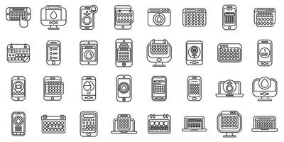 App for menstruation icons set outline vector. Period tracker vector