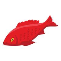 rojo pescado icono isométrica vector. pesquería pasatiempo vector