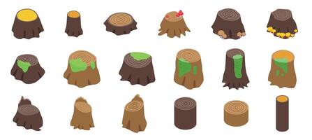 Forest stump icons set isometric vector. Tree cutting stub vector