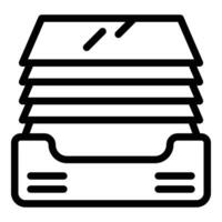 File storage desk organization icon outline vector. Metallic document tray vector