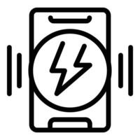 bajo teléfono batería icono contorno vector. recargar Teléfono móvil vector