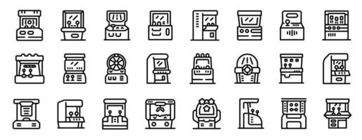 Retro arcade video game screen machine icons set outline vector. Computer console vector