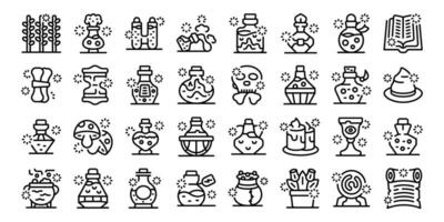 Magic elixir icons set outline vector. Potion glass vector