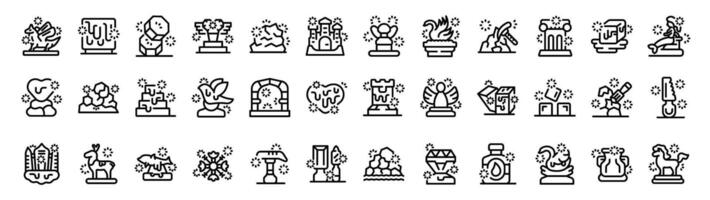 Ice sculpture icons set outline vector. Medieval castle vector