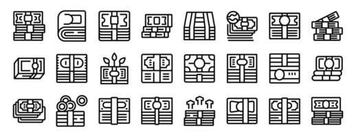 Money bundle icons set outline vector. Dollar stack vector