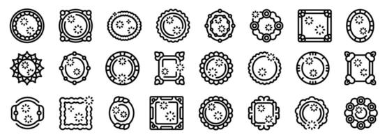 Scallop frame icons set outline vector. Ellipse rectangle vector